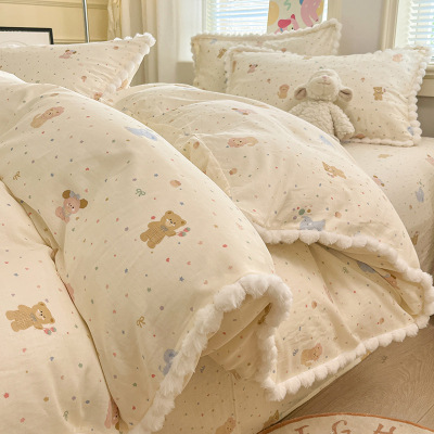 A类小清新双层纱卡通全棉四件套纯棉枕套床单单品被套三件套床品1_254