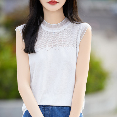 无袖上衣修身感衫显背心女夏设计瘦小季圆领镂空蕾丝内搭黑色外穿