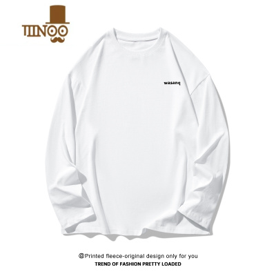 YANXU长袖T恤男士加绒男生打底衫宽松青少年白色内搭上衣潮