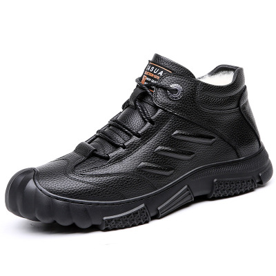 温州厂家冬季加厚羊毛棉鞋男皮毛一体保暖真皮高帮皮鞋男士雪地靴_1