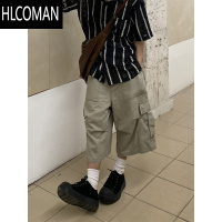 HLCOMAN美式复古大口袋宽松七分工装裤男女夏季cleanfit阔腿休闲机能短裤