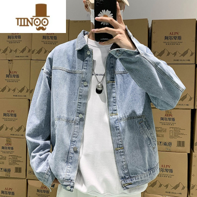 YANXU美式复古牛仔外套男秋季青少年痞帅高街休闲夹克潮牌百搭宽松上衣