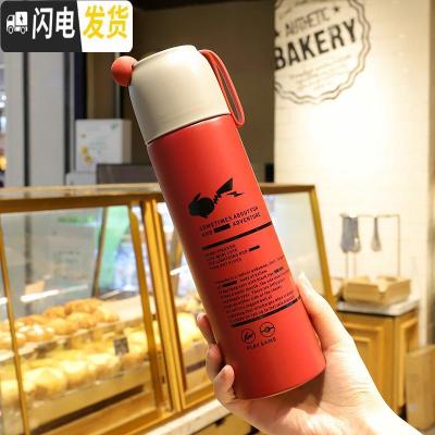 三维工匠保温杯女男韩版大容量便携小水杯学生可爱不锈钢杯子带盖ins简约 大号红色500+送杯刷