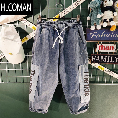 HLCOMAN港风ins潮牌复古牛仔短裤男夏季七分裤韩版潮流直筒宽松运动中裤