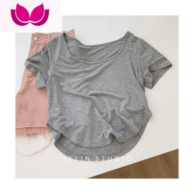七斓基础款垂感方领莫代尔短袖T恤女修身显瘦短款打底衫上衣夏季薄款