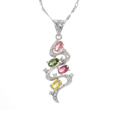 梦克拉 Mkela S925银碧玺银饰吊坠 银色螺纹 宝石吊坠