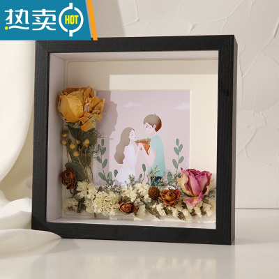 敬平立体中空干花相框diy摆台8寸植物黏土标本手工照片加厚展示画框 黑色(中空5cm,不含植物公仔) 10寸 内径20.