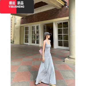YIBUSHENG薄荷曼波纯欲气质吊带连衣裙女季性感收腰又甜又辣裙子A字长裙