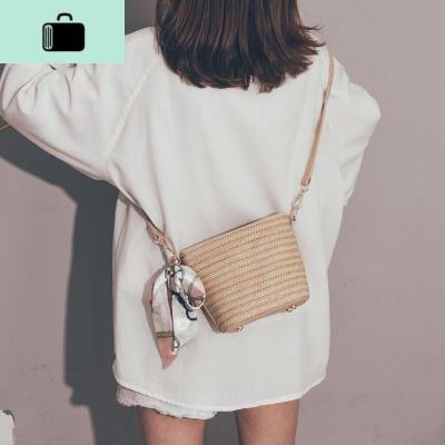 编小包包女2020新款夏天森系编织丝巾仙女水桶包少女斜挎沙滩包NEW LAKE女斜挎包