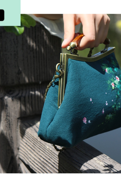 忆在江南文艺手绘古风包包斜挎单肩包布包新款旗袍汉服棉麻森系女NEW LAKE女斜挎包