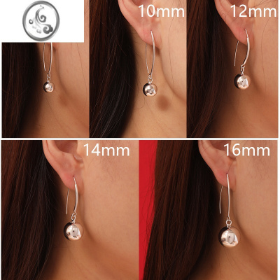 JiMi银银耳环女长款韩版999足银大圆球耳环光球耳饰气质个性百搭夸张