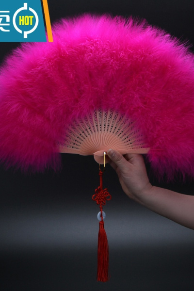 XIANCAI升级版全绒加厚羽毛扇标准扇 旗袍走秀舞台表演扇子舞蹈扇子50*30 玫红色