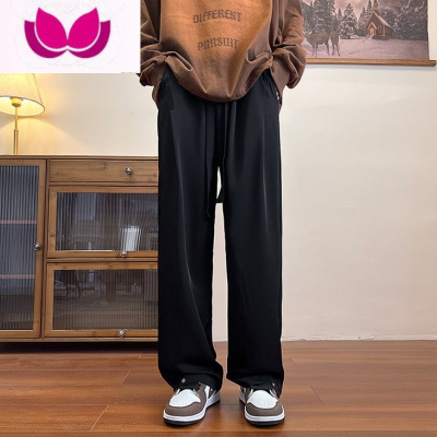七斓胖胖哥日系坠感西裤男直筒纯色慵懒休闲裤子运动大码阔腿裤