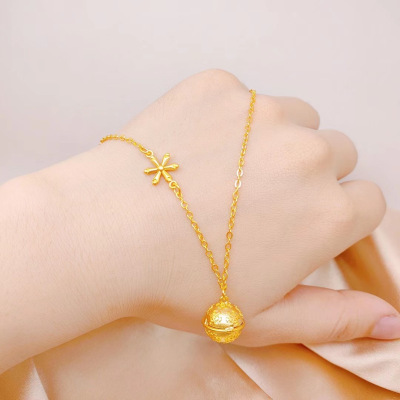 仿金饰品24K镀金沙金项链女 久不掉色假黄金雪花铃铛宫铃细锁骨链送女朋友老婆情人节七夕生日礼物