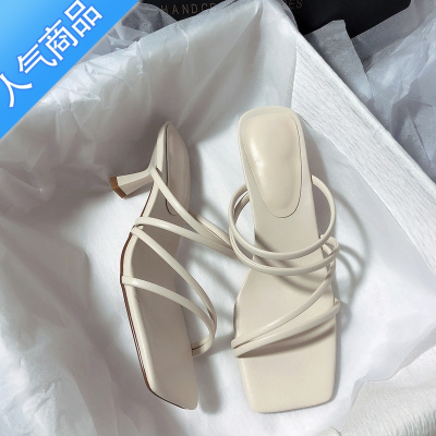 SUNTEK森屿海巷 2023新款高跟简约百搭外穿韩版文艺复古气质凉拖鞋