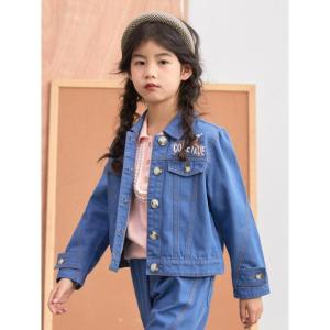 [1件3折价:103.5]米喜迪mecity童装春装新款女童匹诺曹字母印花牛仔茄克外套