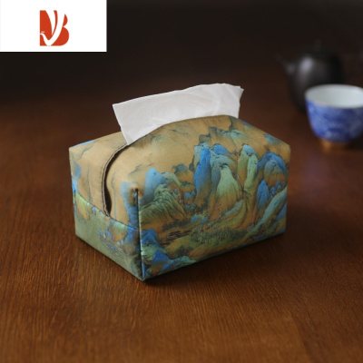 三维工匠春泥茶道国风布艺纸巾套抽纸袋棉布纸巾袋抽纸盒纸巾包古画纸巾盒 千里江山图(新款)
