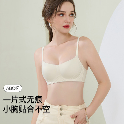 软支撑一片式无痕内衣女小胸聚拢防下垂上托收副乳无钢圈文胸薄款
