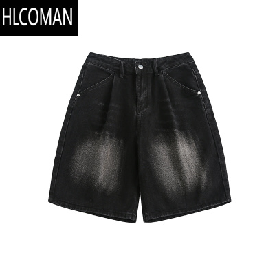 HLCOMANlemanism美式潮牌水洗牛仔短裤男夏季直筒宽松休闲中裤复古五分裤