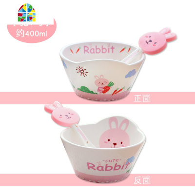 儿童可爱卡通陶瓷碗少女心创意小碗家用餐具套装宝宝喝汤碗吃饭碗 FENGHOU 小熊+勺子+硅胶吸盘+练习筷子