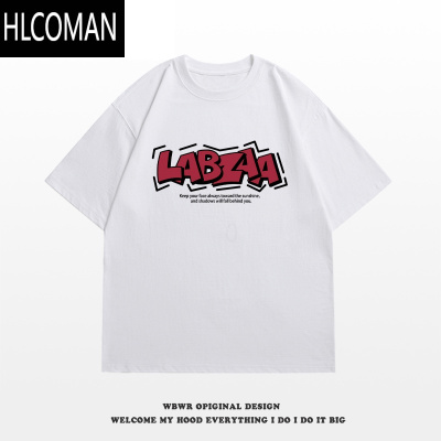HLCOMAN美式趣味字母印花短袖T恤男夏季简约百搭宽松情侣款上衣