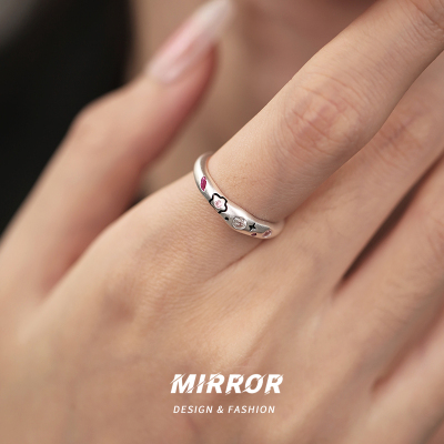 925纯银磨砂粉花朵戒指女指环尾戒关节戒创意2025年小众潮送女朋友老婆情人节七夕生日礼物