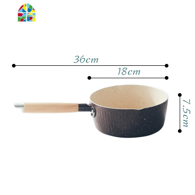 日式一人食宝宝辅食奶锅燃气电迷你小煮锅不粘泡面锅单木柄雪平锅 FENGHOU 黑色奶锅20cm+盖+笼屉带盖带笼屉