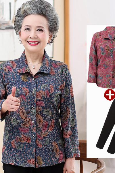 迪鲁奥(DILUAO)老年人秋装女60岁70奶奶装衬衫老人衬衣服老太太春秋上衣常规长袖新款女装