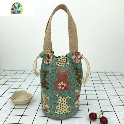 可爱圆形带饭包包饭盒袋子便当袋手提包焖烧壶手提袋水壶袋杯子袋 FENGHOU 绿色特大号直径20CM,高30CM