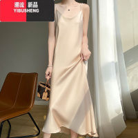 YIBUSHENG高端缎面吊带裙女高级感黑色内搭性感无袖连衣裙醋酸面料质感裙子