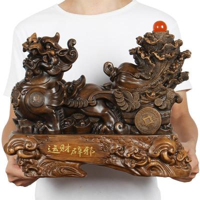 美帮汇貔貅白菜摆件树脂仿木皮丘工艺品店铺开业礼品办公室装饰