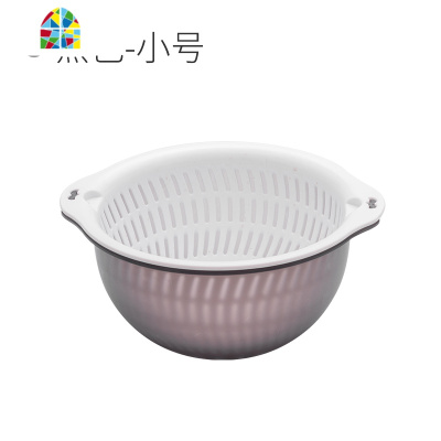 双层镂空洗菜盆洗水果塑料家用水果篮厨房圆形加大号洗菜篮 FENGHOU 小号蓝色(两件套盆+筛)