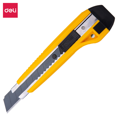 得力(deli) 2041S 大号黑刃自锁美工刀/裁纸刀/壁纸刀 附备用刀片 锋利耐磨 黄色 起订量:5