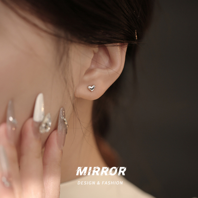 999纯银爱心耳钉女耳环耳饰小众设计ins风简约小巧学生个性送女朋友老婆情人节七夕生日礼物