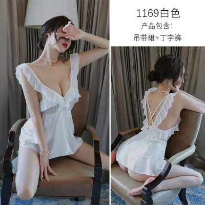 女式情趣睡衣性感吊带睡裙诱惑夜店风情镂空露背透视制服开档免脱露脐丝滑情趣内衣私密成人性用品长夜漫漫