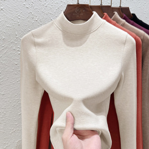 蚕丝羊绒德绒半高领打底衫女发热一体绒内搭秋冬双面磨毛保暖上衣