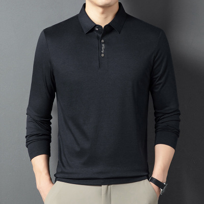 秋冬新款男士长袖T恤衫商务休闲纯色舒适打底衫男爸爸装