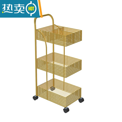 敬平北欧铁艺置物架卧室厨房金属可移动浴室收纳架带轮小推车金色落地