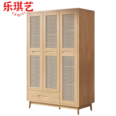 乐琪艺 实木衣柜 藤编三门 129.5*60*196.5cm 台
