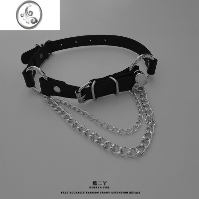 JiMi酷二丫暗黑风爱心皮带项圈链条脖颈链朋克辣妹chocker锁骨链项链