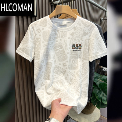 HLCOMAN欧货高端短袖t恤男士2025夏季新款满身卡通印花修身半袖休闲上衣