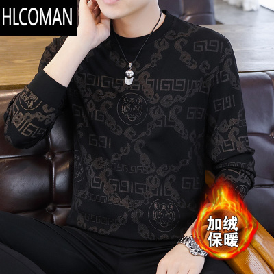 HLCOMAN2024新款男士加绒加厚长袖T恤衫加肥加大码宽松卫衣打底小衫