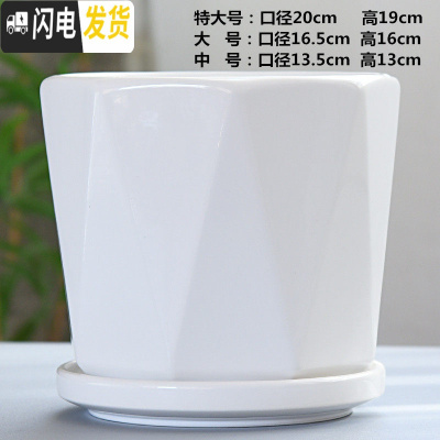 三维工匠北欧花盆陶瓷带托盘大号特大号白色简约个性绿萝多肉花盆 TX钻石白-V形 特大花盆容器