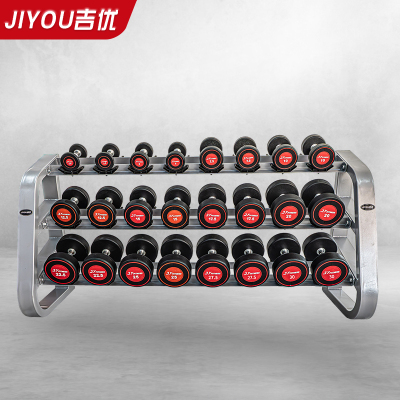 吉优JY-F9005商用包胶哑铃固定式综合力量训练健身房专用12付装含三层哑铃架