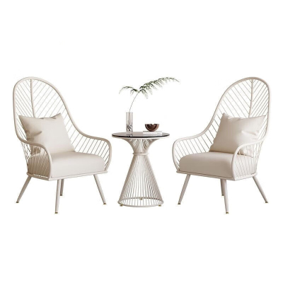质凡 动格奶油风ins户外休闲桌椅简约茶几庭院阳台茶桌椅 芭蕉椅+小圆桌三件套+奶白坐垫