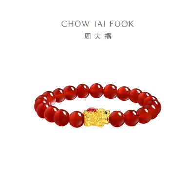 周大福吉祥貔貅足金黄金红色玉髓手串女EOR1251礼物男女