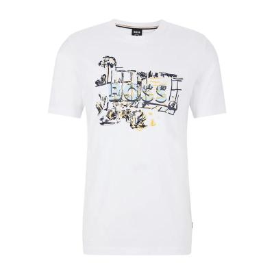 Hugo boss男士短袖T恤 时尚简约舒适白色圆领短袖棉质T恤舒适百搭休闲T恤