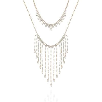 盖尔斯(GUESS)叠戴效果项链两排闪钻金色调项链短款寸长款寸可调节