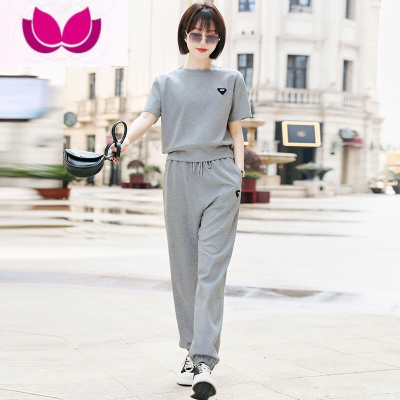 七斓运动套装女夏2023新款大码宽松圆领短袖休闲跑步服洋气套
