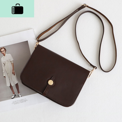 日系森女文艺复古淑女学院派单肩斜挎小包包女式 疯马皮邮差女包NEW LAKE 咖啡色女士单肩包
